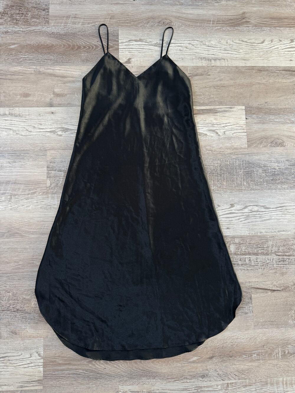 Vintage Y2K Natori Black Satin Slip Dress Maxi Lingerie Minimalist 90s Grunge S